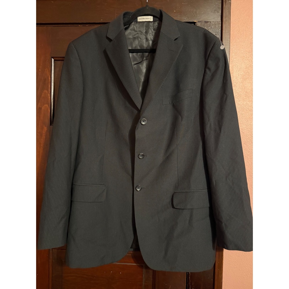 Geoffrey Beene Mens Pinstripe Blazer 3 Button Suit Jacket Black Grey 44R J0445
